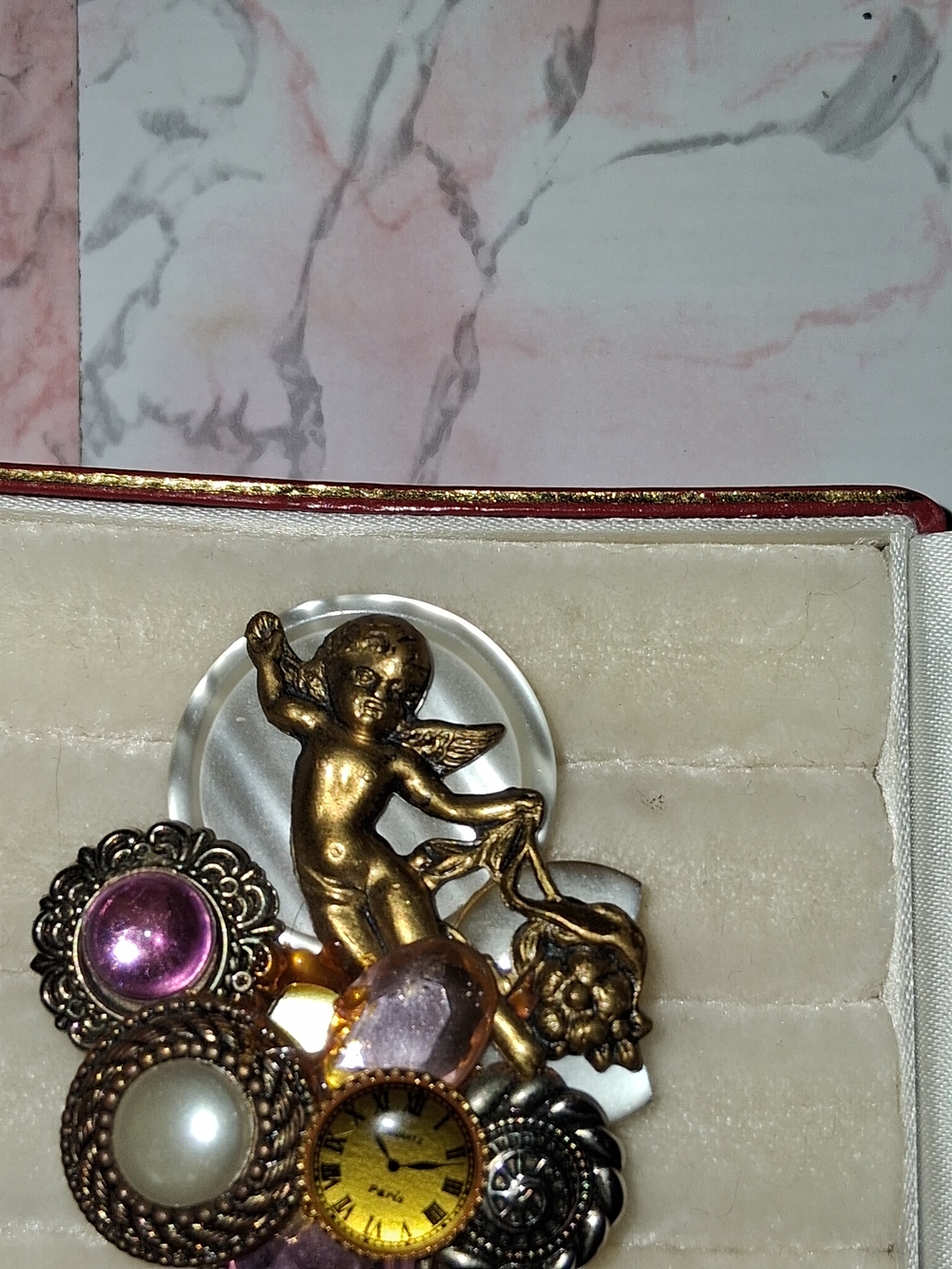 Gold Cherub Mixed-Stone Brooch - Unbranded